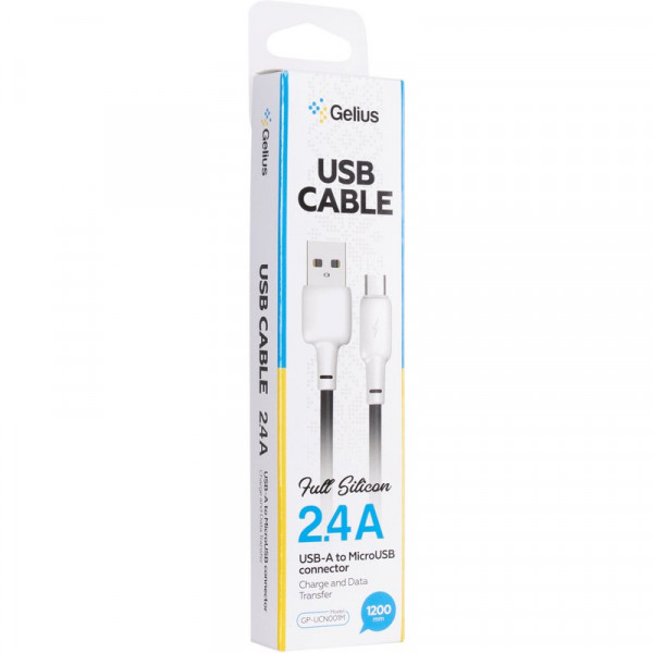  Кабель USB Gelius Full Silicon GP-UCN001M MicroUSB 12m (18W) Black/White