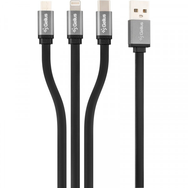  Кабель USB Gelius Squid GP-UC102 3in1 MicroUSB/Lightning/Type-C 1м (12W) Black