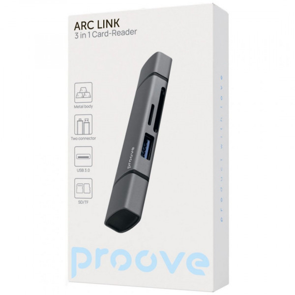  Картридер Proove Arc Link 3 in 1 (USB30 + SD Card + Micro SD Card) Silver (HBAL00210014)