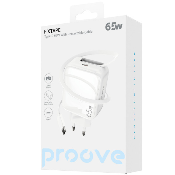  Мережевий зарядний пристрій Proove Fixtape GaN 65W (Type-C) White (WCFP65010202)