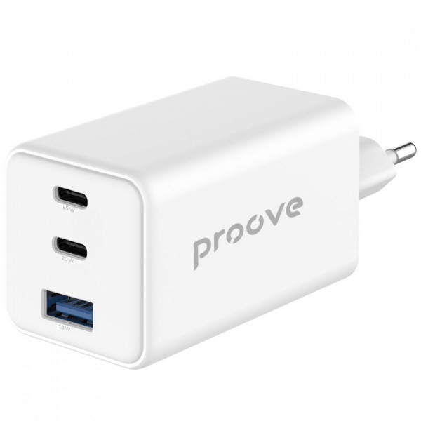  Мережевий зарядний пристрій Proove Pocket GaN 65W (2Type-C + USB) White (WCPG65121202)
