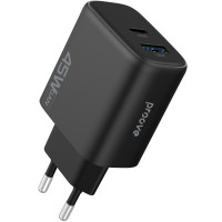 Сетевое зарядное устройство Proove Silicone Power 2 45W (Type-C+USB) Black (WCSP24110001)