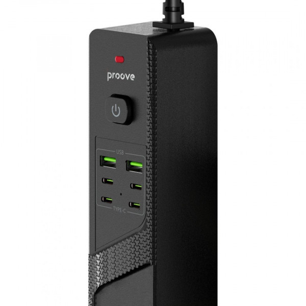  Мережевий фільтр Proove Power Strip P-04C (4 розетки + 2 USB + 4 Type-C) 3М Black (PSPS25002431)
