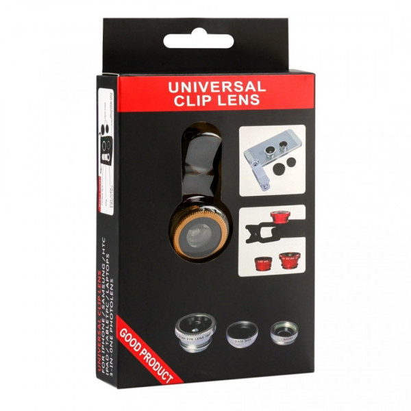  Обєктив для телефону Рибяче око 3 in 1 Black-Gold