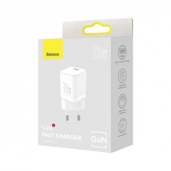  Зарядний пристрій Baseus GaN3 Fast Charger 30W 1 Type-C White