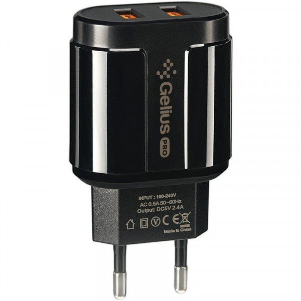  Сетевое зарядное устройство Gelius Avangard GP-HC06 2USB 24A 12W + кабель Lightning Black