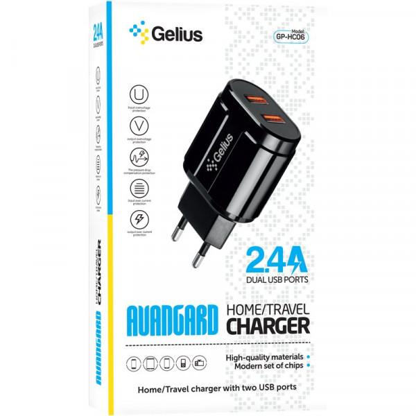  Сетевое зарядное устройство Gelius Avangard GP-HC06 2USB 24A 12W + кабель Lightning Black