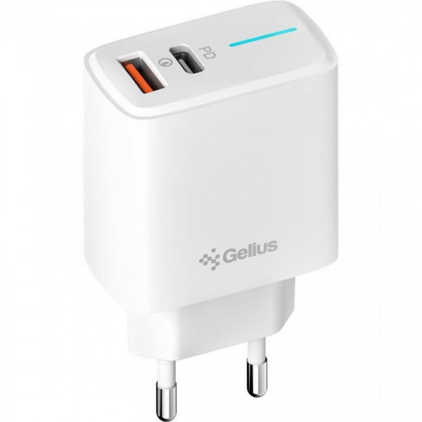  Сетевое зарядное устройство Gelius Radiance Type-C+USB 25W White + кабель Type-C (GP-HC058)