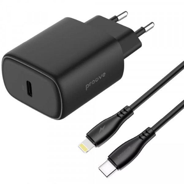  Сетевое зарядное устройство Proove Silicone Power 2 20W (Type-C) + Cable Type-C to Lightning (1m) Black (WCSP22010001)