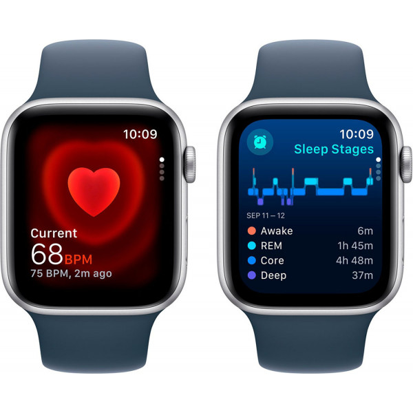  Смартгодинник Apple Watch SE GPS 44mm Silver Aluminium Case with Storm Blue Sport Band – M/L