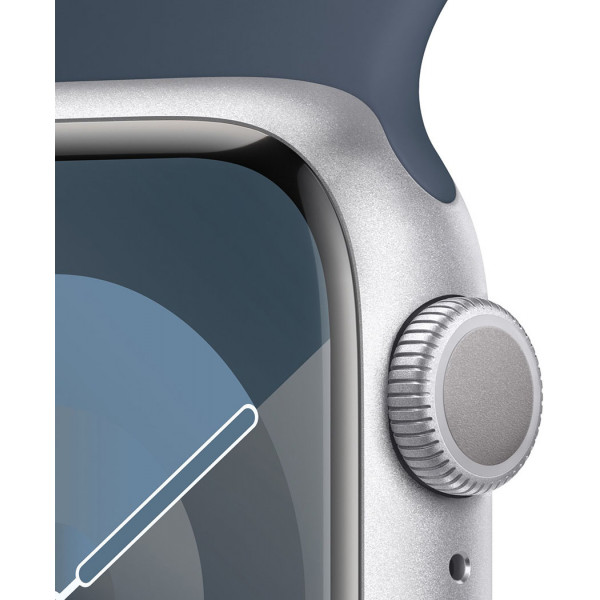  Смарт-час Apple Watch Series 9 GPS 41mm Silver Aluminium Case with Storm Blue Sport Band – S/M