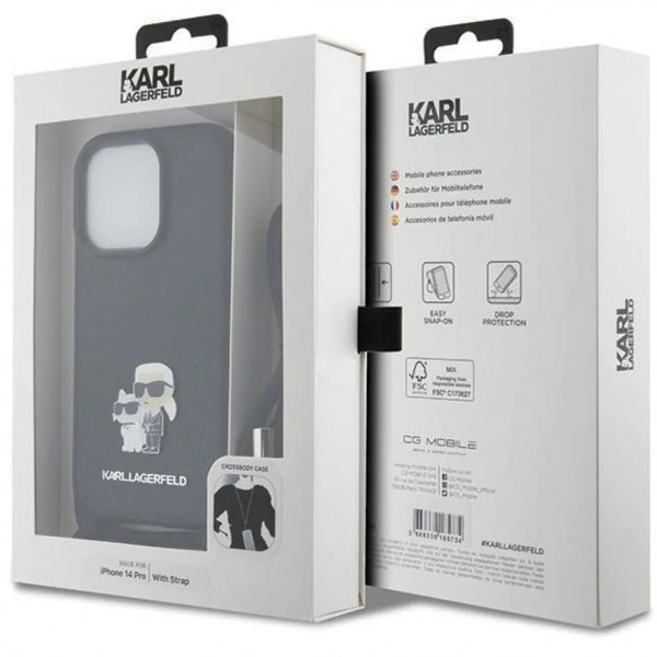  Чехол Karl Lagerfeld Crossbody Saffiano Metal Pin Karl  Choupette для iPhone 14 Pro Max Black (KLHCP14XSAKCPSK)