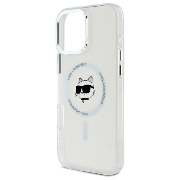  Чехол Karl Lagerfeld IML Metal Choupette Head для iPhone 16 Pro White with MagSafe (KLHMP16LHLSCHH)